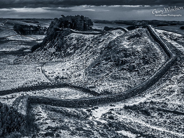 Hadrian's Wall in snow near Housesteads. Landscape photography by Gary Waidson.