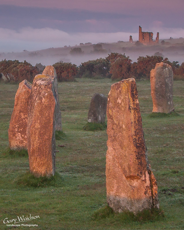 The Hurlers Stone Circle with Mine Building at Sunrise. Fine Art Landscape Photography by Gary Waidson