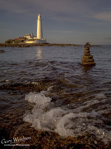 St. Mary's Island Lighthouse and medium stack. Landscape photography by Gary Waidson.