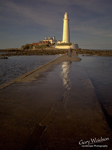 St. Mary's Island Lighthouse and causeway. Landscape photography by Gary Waidson. 